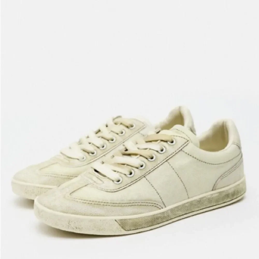 Zara Distressed Effect Off White Casual Sneakers Size 9